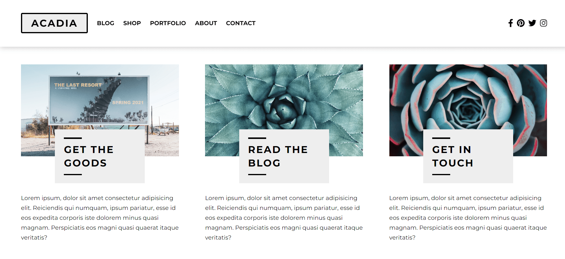 Acadia Landing Page.